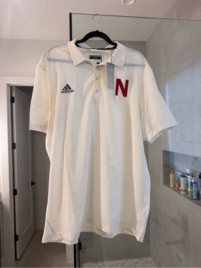 Adidas Men’s White Performance Polo with Red Nebraska 'N'